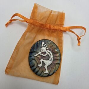 Vintage Kokopelli Raku Pottery Pocket Stone “I Am Bountiful” w/ Gift Bag